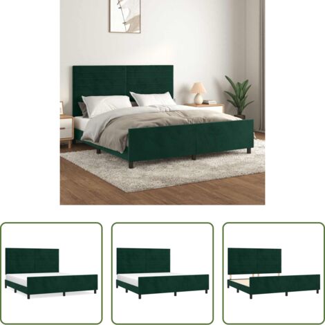 vidaXL Cabecero de cama -  Estructura cama con cabecero terciopelo verde oscuro 180x200 cm