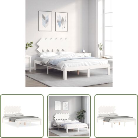 vidaXL Cabecero de cama -  Estructura cama de matrimonio con cabecero madera maciza blanco