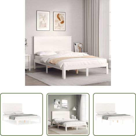 vidaXL Cabecero de cama -  Estructura cama de matrimonio con cabecero madera maciza blanco