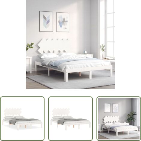vidaXL Cabecero de cama -  Estructura cama de matrimonio con cabecero madera maciza blanco