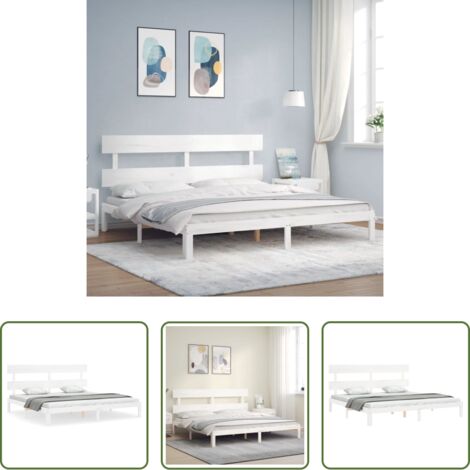vidaXL Cabecero de cama -  Estructura cama de matrimonio con cabecero madera maciza blanco