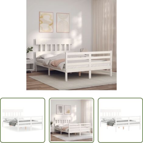 vidaXL Cabecero de cama -  Estructura cama de matrimonio con cabecero madera maciza blanco