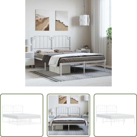 vidaXL Cabecero de cama -  Estructura cama sin colchón con cabecero metal blanco 135x190cm