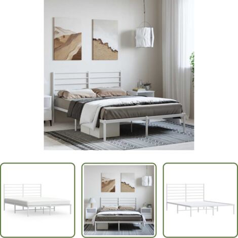 vidaXL Cabecero de cama -  Estructura cama sin colchón con cabecero metal blanco 135x190cm