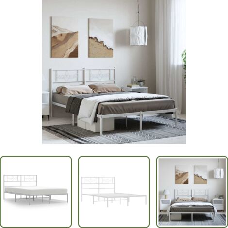 vidaXL Cabecero de cama -  Estructura cama sin colchón con cabecero metal blanco 135x190cm