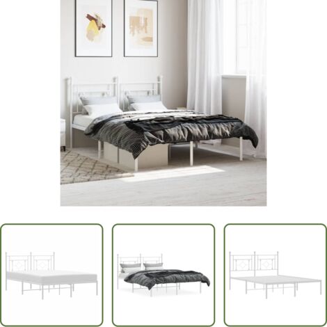 vidaXL Cabecero de cama -  Estructura cama sin colchón con cabecero metal blanco 135x190cm