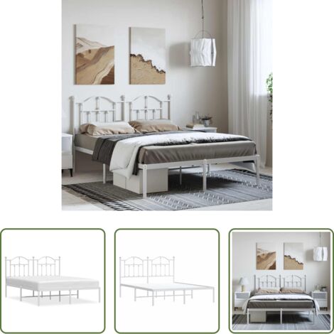 vidaXL Cabecero de cama -  Estructura cama sin colchón con cabecero metal blanco 135x190cm
