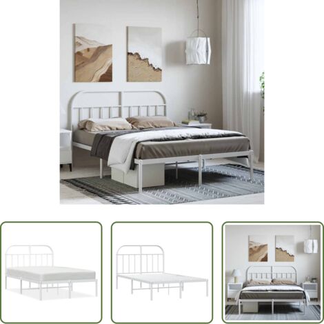vidaXL Cabecero de cama -  Estructura cama sin colchón con cabecero metal blanco 135x190cm