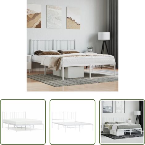 vidaXL Cabecero de cama -  Estructura cama sin colchón con cabecero metal blanco 140x190cm