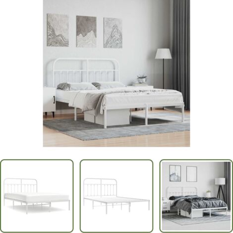 vidaXL Cabecero de cama -  Estructura cama sin colchón con cabecero metal blanco 140x190cm