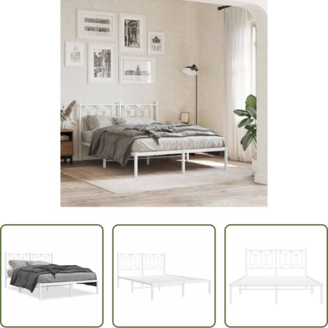 vidaXL Cabecero de cama -  Estructura cama sin colchón con cabecero metal blanco 140x190cm