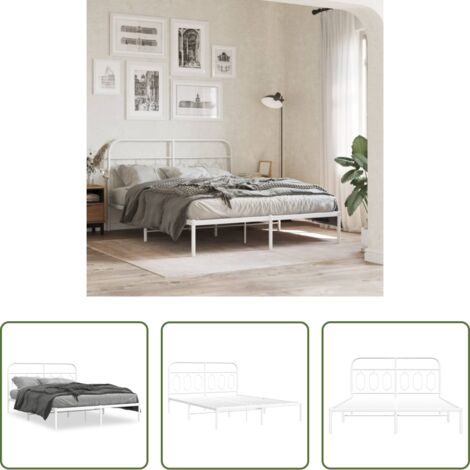 vidaXL Cabecero de cama -  Estructura cama sin colchón con cabecero metal blanco 140x190cm