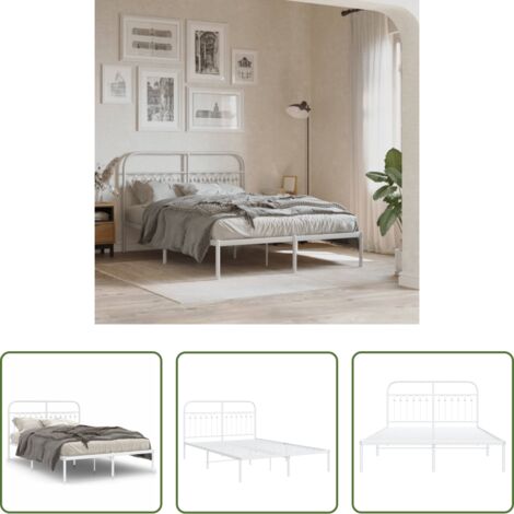 vidaXL Cabecero de cama -  Estructura cama sin colchón con cabecero metal blanco 140x200cm