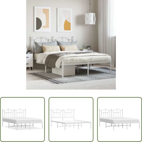 vidaXL Cabecero de cama -  Estructura cama sin colchón con cabecero metal blanco 140x200cm