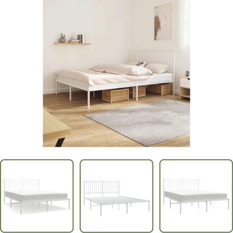 vidaXL Cabecero de cama -  Estructura cama sin colchón con cabecero metal blanco 140x200cm