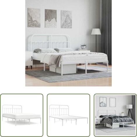 vidaXL Cabecero de cama -  Estructura cama sin colchón con cabecero metal blanco 140x200cm
