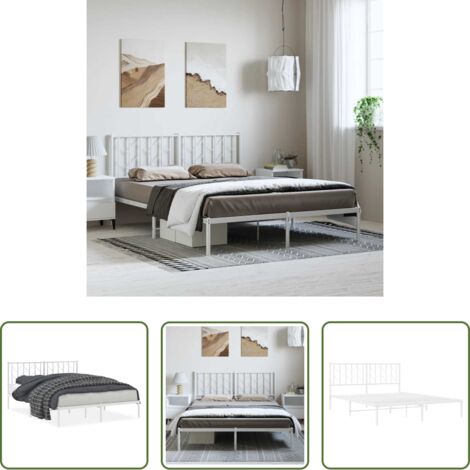 vidaXL Cabecero de cama -  Estructura cama sin colchón con cabecero metal blanco 150x200cm