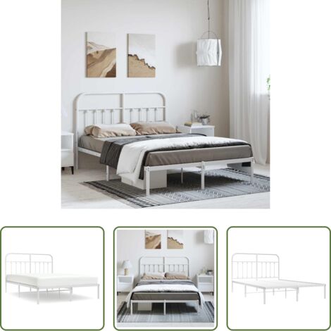 vidaXL Cabecero de cama -  Estructura cama sin colchón con cabecero metal blanco 150x200cm
