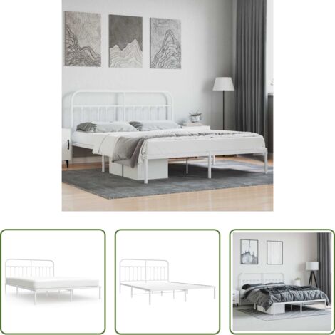 vidaXL Cabecero de cama -  Estructura cama sin colchón con cabecero metal blanco 160x200cm