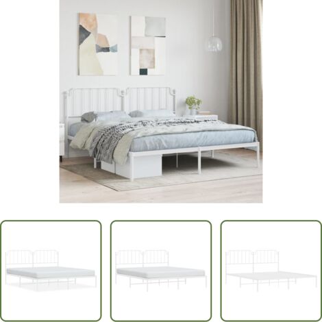 vidaXL Cabecero de cama -  Estructura cama sin colchón con cabecero metal blanco 160x200cm