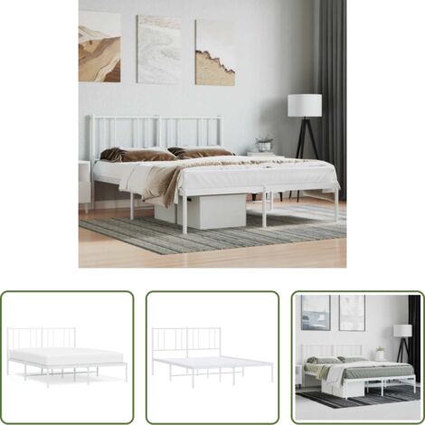 vidaXL Cabecero de cama -  Estructura cama sin colchón con cabecero metal blanco 160x200cm