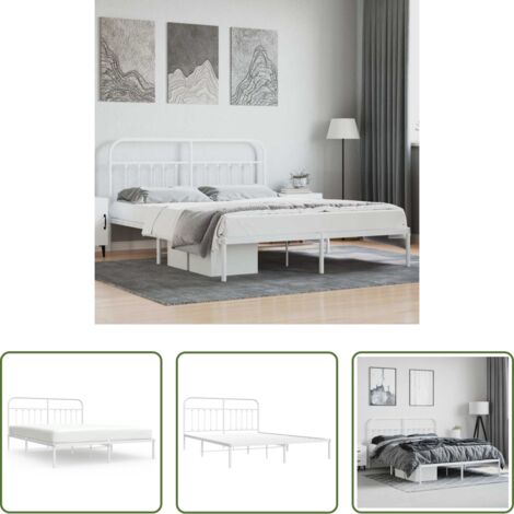 vidaXL Cabecero de cama -  Estructura cama sin colchón con cabecero metal blanco 180x200cm