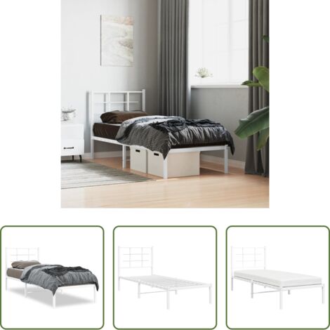 vidaXL Cabecero de cama -  Estructura cama sin colchón con cabecero metal blanco 75x190 cm