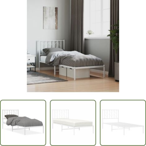 vidaXL Cabecero de cama -  Estructura cama sin colchón con cabecero metal blanco 80x200 cm
