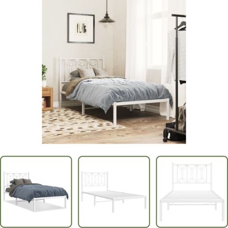 vidaXL Cabecero de cama -  Estructura cama sin colchón con cabecero metal blanco 80x200 cm