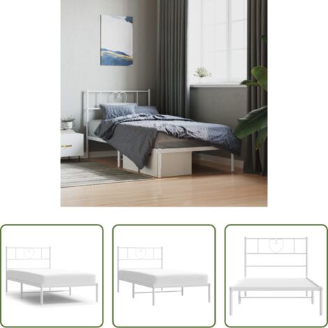vidaXL Cabecero de cama -  Estructura cama sin colchón con cabecero metal blanco 80x200 cm