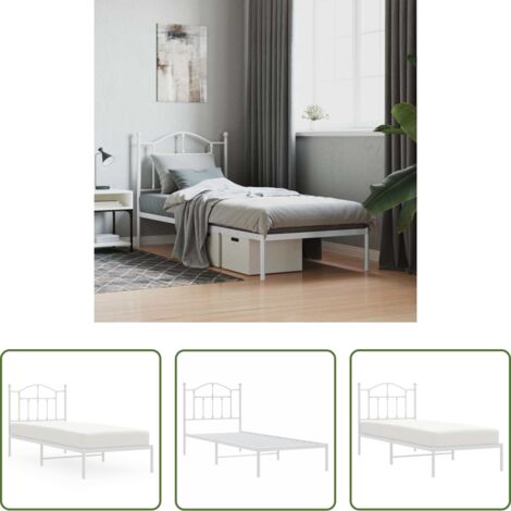 vidaXL Cabecero de cama -  Estructura cama sin colchón con cabecero metal blanco 90x190 cm