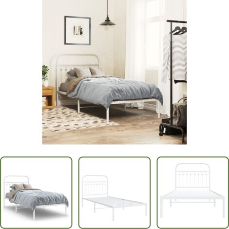 vidaXL Cabecero de cama -  Estructura cama sin colchón con cabecero metal blanco 90x190 cm