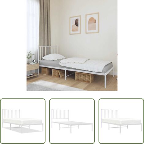 vidaXL Cabecero de cama -  Estructura cama sin colchón con cabecero metal blanco 90x190 cm