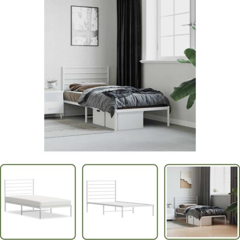 vidaXL Cabecero de cama -  Estructura cama sin colchón con cabecero metal blanco 90x190 cm
