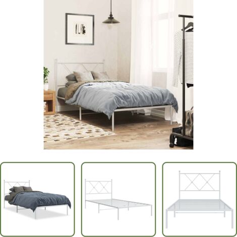 vidaXL Cabecero de cama -  Estructura cama sin colchón con cabecero metal blanco 90x190 cm