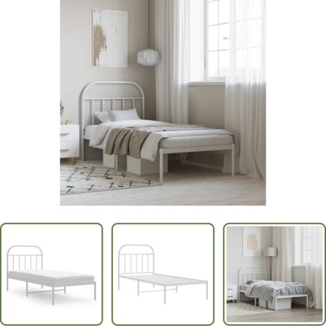 vidaXL Cabecero de cama -  Estructura cama sin colchón con cabecero metal blanco 90x190 cm