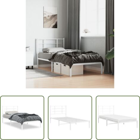 vidaXL Cabecero de cama -  Estructura cama sin colchón con cabecero metal blanco 90x190 cm