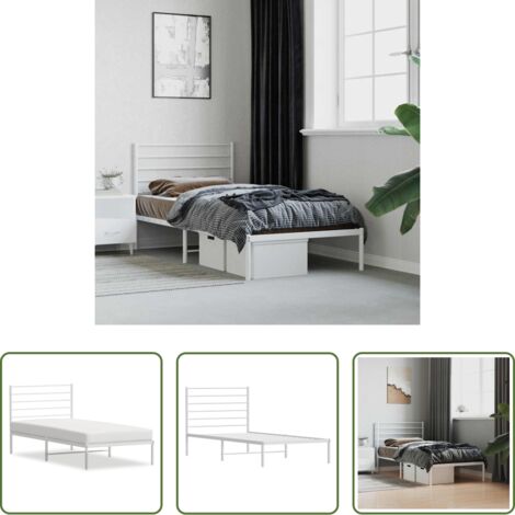 vidaXL Cabecero de cama -  Estructura cama sin colchón con cabecero metal blanco 90x200 cm