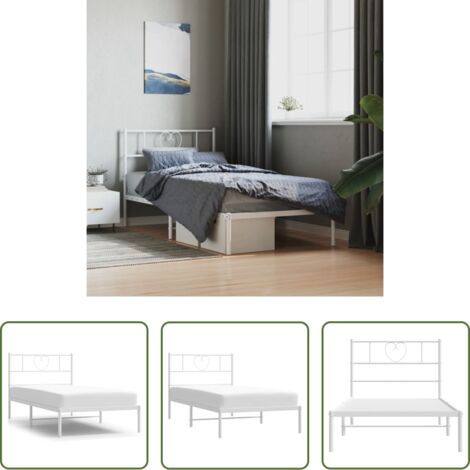 vidaXL Cabecero de cama -  Estructura cama sin colchón con cabecero metal blanco 90x200 cm