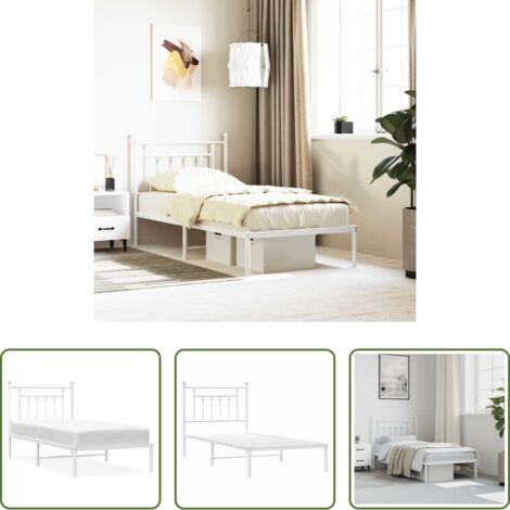 vidaXL Cabecero de cama -  Estructura cama sin colchón con cabecero metal blanco 90x200 cm