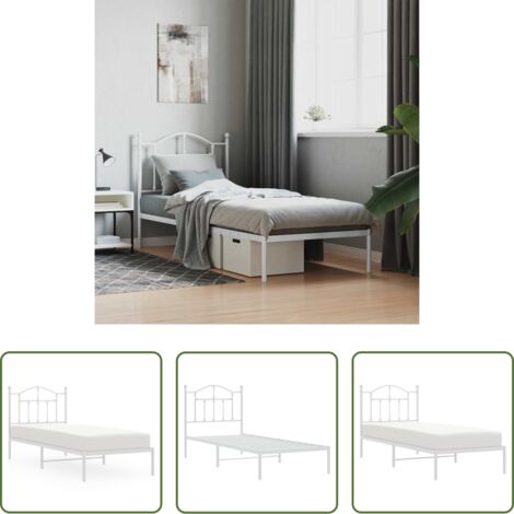 vidaXL Cabecero de cama -  Estructura cama sin colchón con cabecero metal blanco 90x200 cm