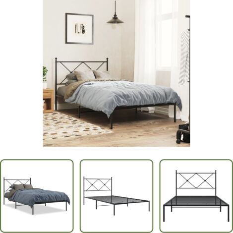 vidaXL Cabecero de cama -  Estructura cama sin colchón con cabecero metal negro 100x190 cm