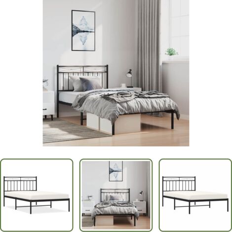 vidaXL Cabecero de cama -  Estructura cama sin colchón con cabecero metal negro 100x200 cm