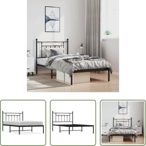 vidaXL Cabecero de cama -  Estructura cama sin colchón con cabecero metal negro 100x200 cm