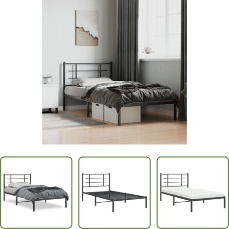 vidaXL Cabecero de cama -  Estructura cama sin colchón con cabecero metal negro 107x203 cm