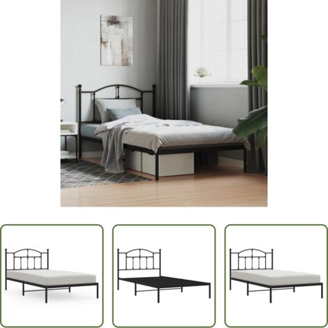 vidaXL Cabecero de cama -  Estructura cama sin colchón con cabecero metal negro 107x203 cm