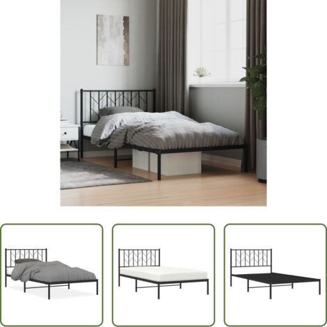 vidaXL Cabecero de cama -  Estructura cama sin colchón con cabecero metal negro 107x203 cm