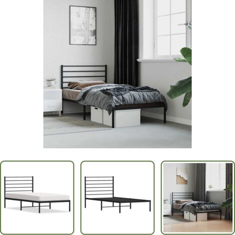 vidaXL Cabecero de cama -  Estructura cama sin colchón con cabecero metal negro 107x203 cm