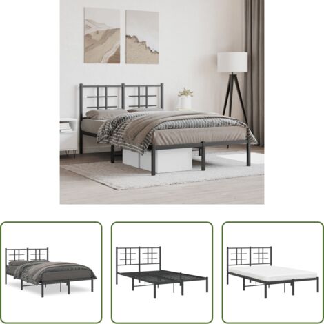 vidaXL Cabecero de cama -  Estructura cama sin colchón con cabecero metal negro 120x190 cm