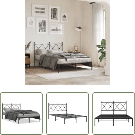 vidaXL Cabecero de cama -  Estructura cama sin colchón con cabecero metal negro 120x200 cm